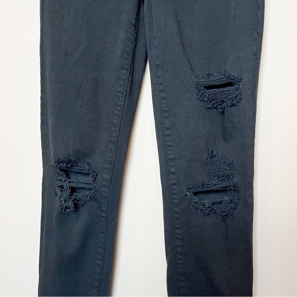 American Eagle Super High Rise Jegging 00 skinny jeans‎ black ripped button fly - Picture 3 of 12